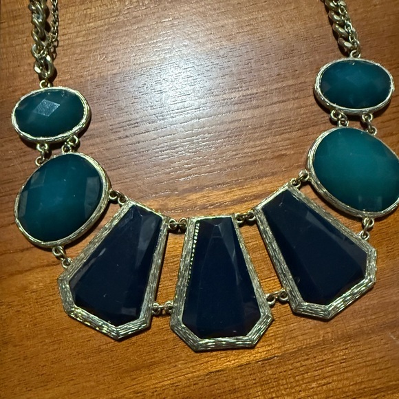 Vintage Elegant Gold and Blue/Green Statement Necklace - Picture 2 of 7